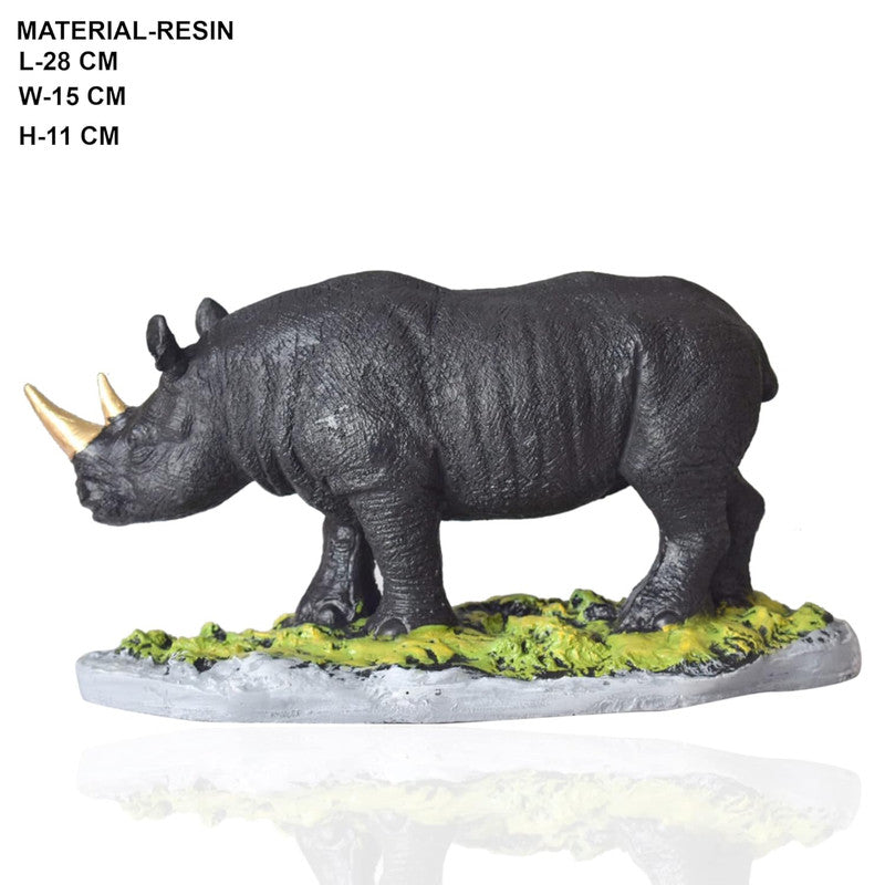 Realistic Black Rhino Figurine with Gold Horn - Wildlife Decor