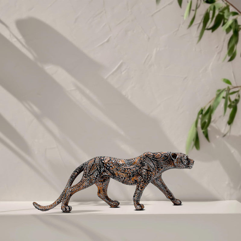 Intricately Carved Metal Leopard Sculpture - Elegant Jungle Cat Figurine for Home & Office Decor