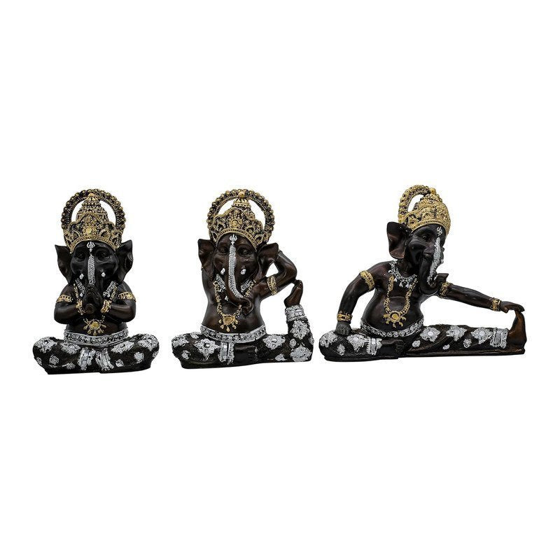 Black Ganesha Idol Set of 3 with Gold & Silver Detailing