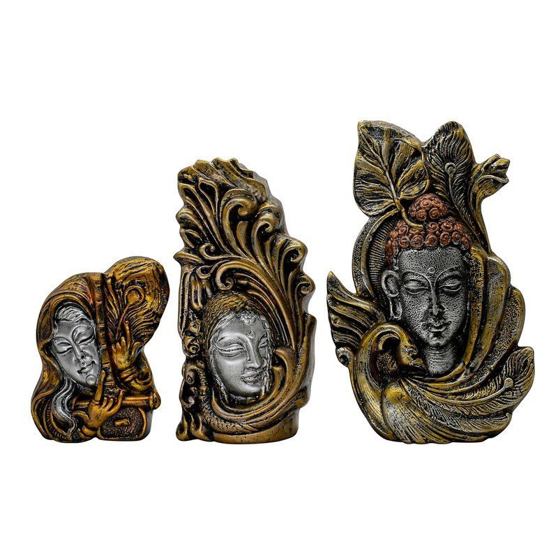 Decorative Buddha Statue Set of 3 with Gold and Silver Finish