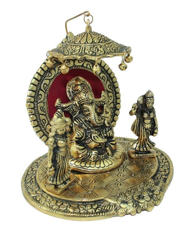 Brass Ganesha with Riddhi Siddhi Statue
