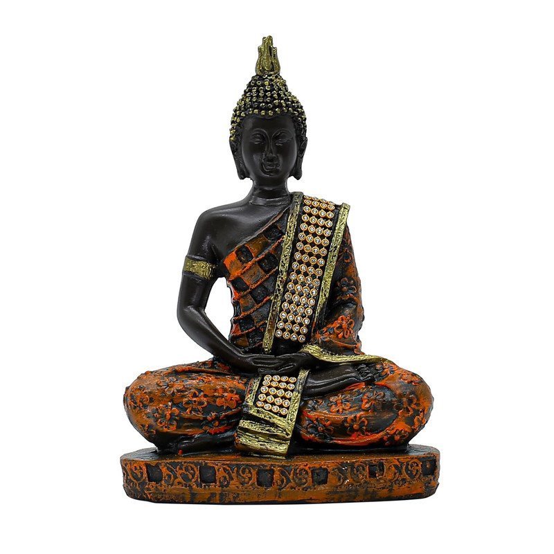 Samadhi Buddha Statue, Black and Orange with Jewelled Robe, 7.5 inch Height