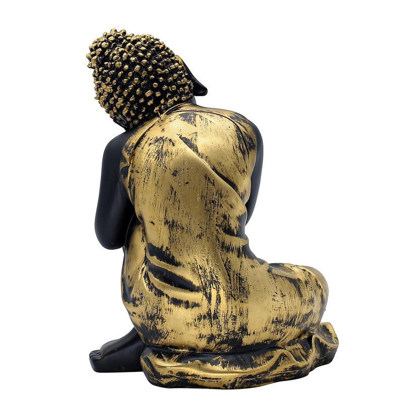Resting Buddha Statue, Black and Gold, 21.6 cm x 16.5 cm