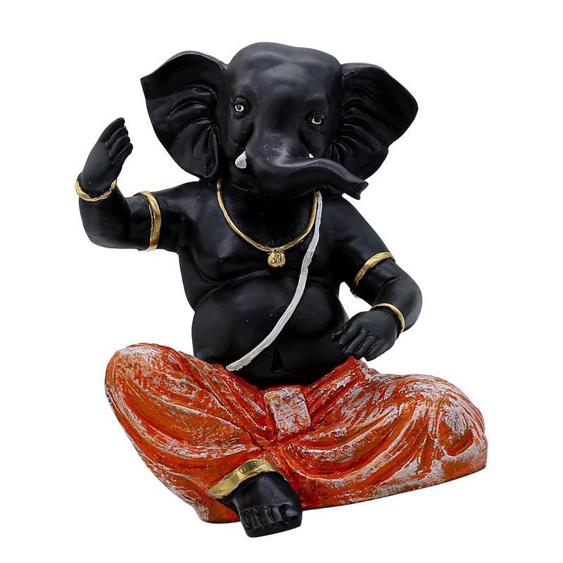 Black Lord Ganesha Idol with Orange Dhoti