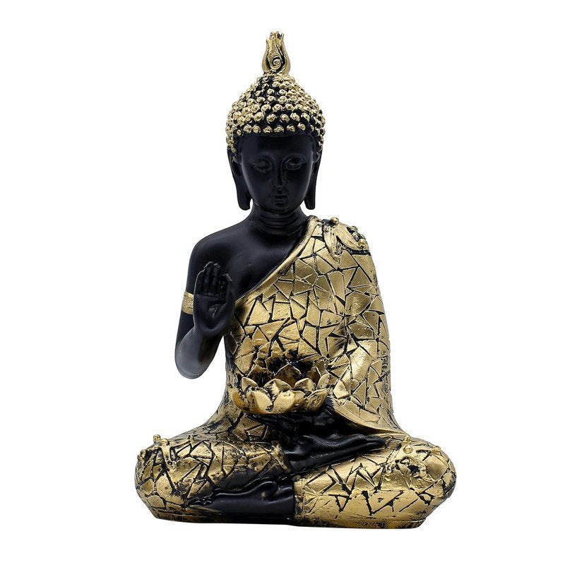 Black and Gold Mosaic Buddha Statue, 26.7 cm x 17.8 cm