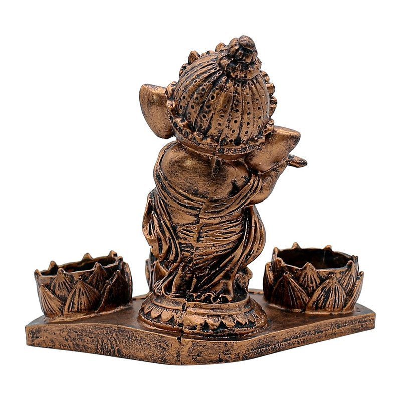 Antique Copper Ganesha Flute Tea Light Holder