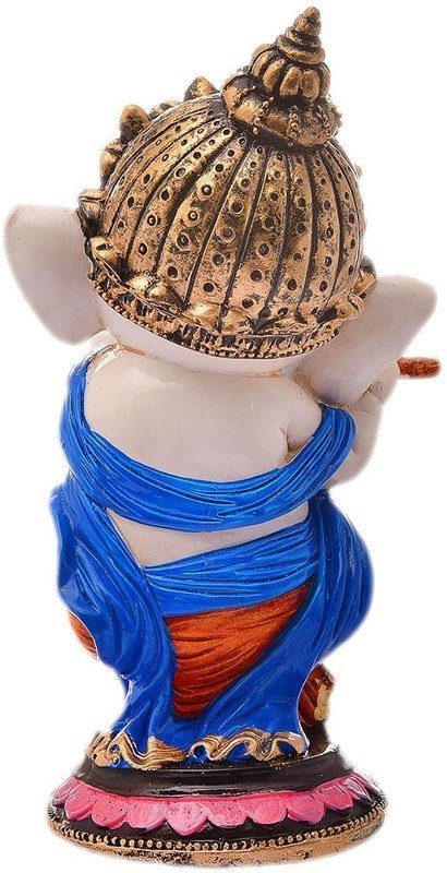 Hand-Painted Baby Ganesha with Flute Statue