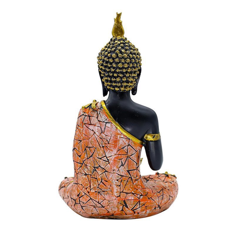 Decorative Buddha Statue with Lotus, Black and Orange Mosaic Design, 26.7 cm x 17.8 cm
