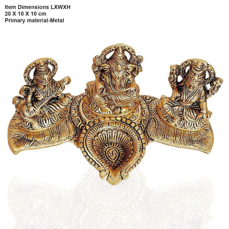 Brass Lakshmi, Ganesha & Saraswati Trio Diya