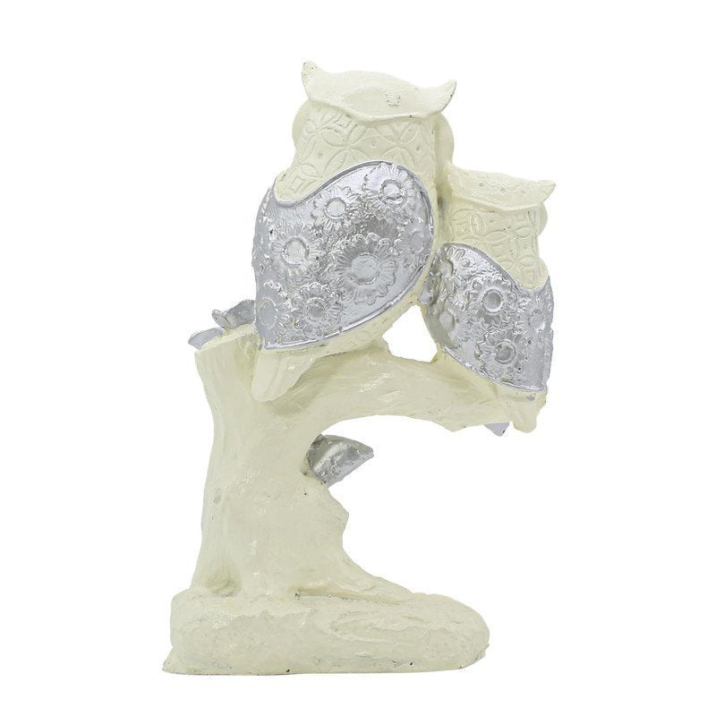 White and Silver Polyresin Owl Set of 2 Showpiece for Table Decor