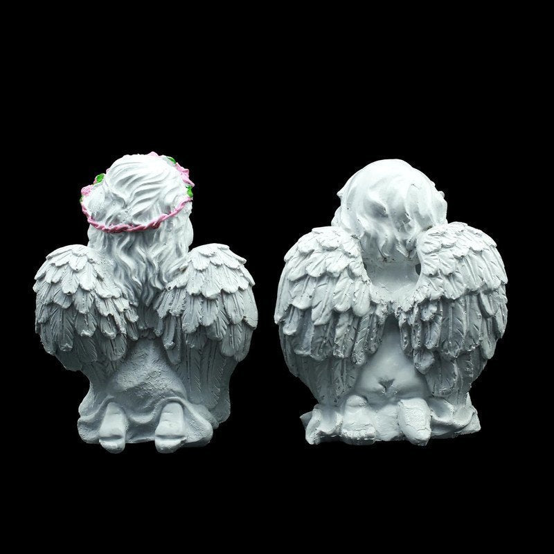 White Praying Decorative Angel Figurines with Wings Set of 2