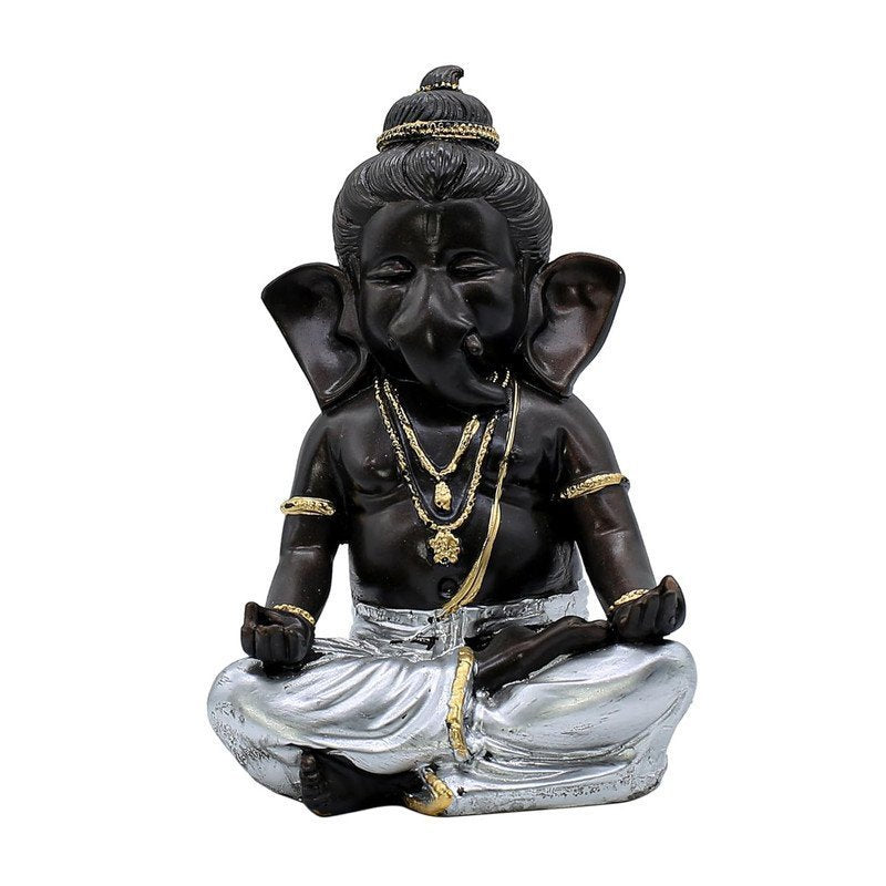 Black & Silver Meditating Ganesha Idol