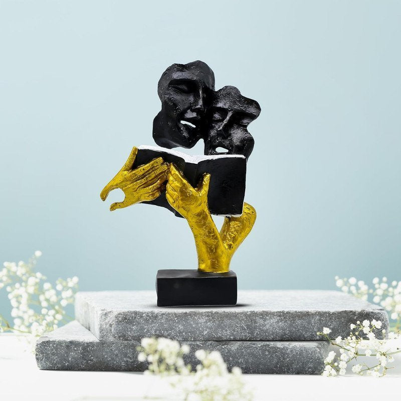 Abstract Reading Couple Statue (Black & Gold)