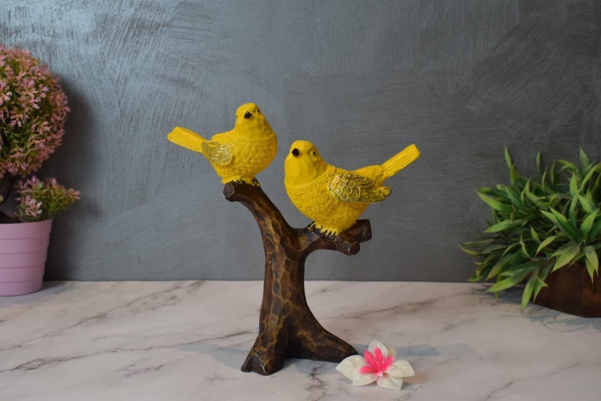 Decorative Yellow Birds on Branch Statue