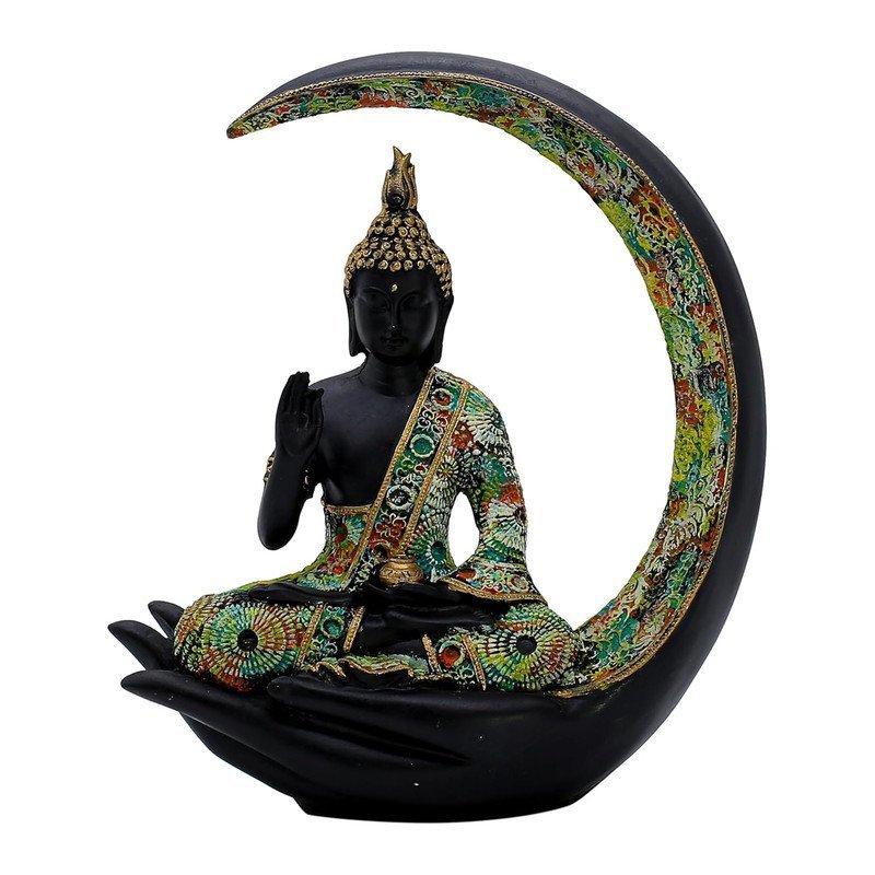 Resin Buddha Hand Statue Black & Gold Abhaya Mudra Sculpture