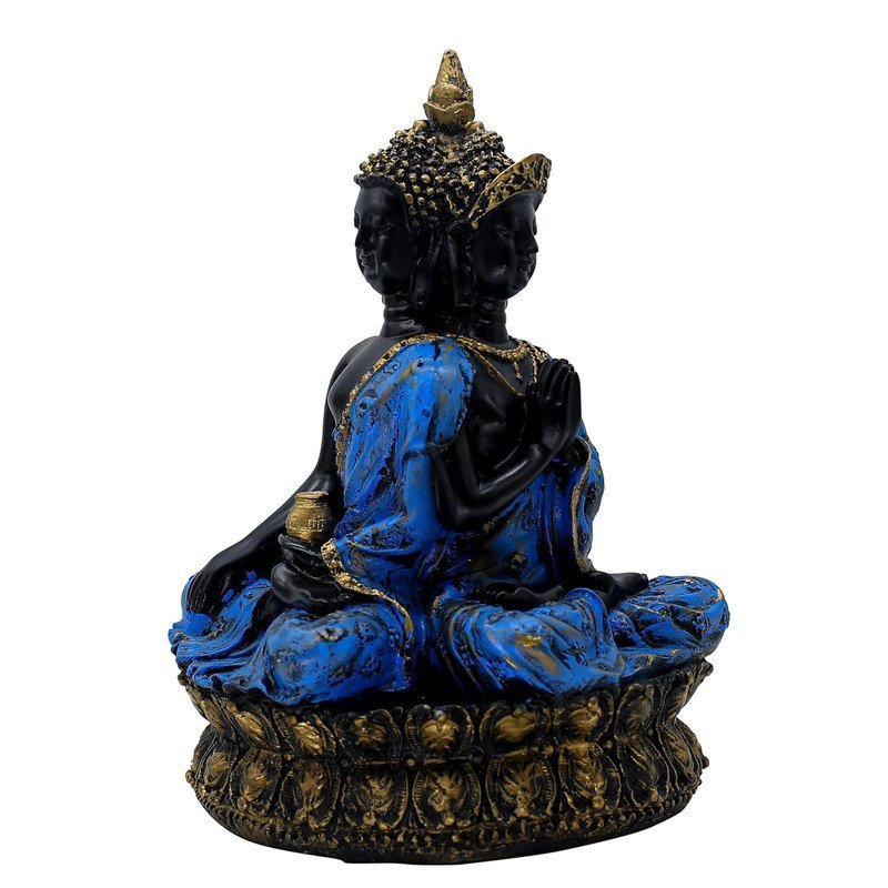 Buddha Statue Meditation Figurine with Gold-Accented Lotus Base, 34 cm x 25.4 cm