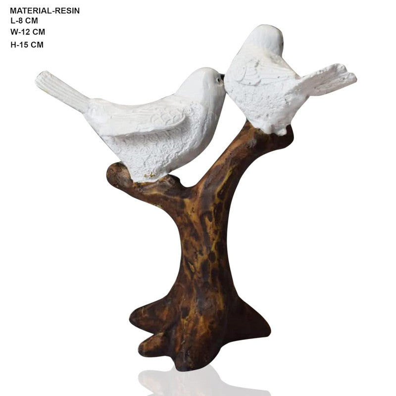 White Resin Birds Perched on Branch Sculpture - Nature Lover Gift, Shelf Decor