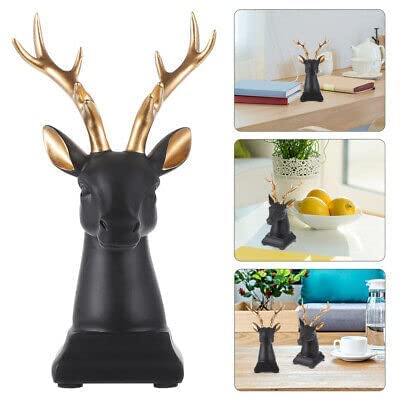 Modern Resin Deer Bust with Gold Antlers - Sleek Black & White Animal Decor for Home & Office
