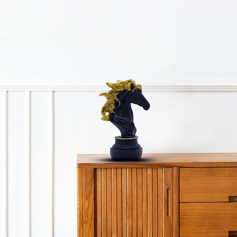 Black and Gold Horse Head Statue - Luxurious Decor for Home & Office