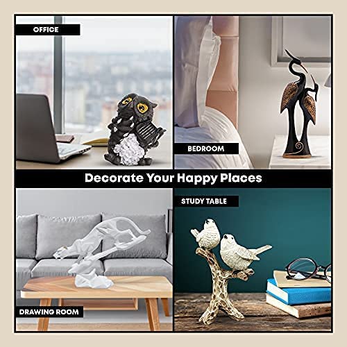 Adorable Bird Figurines on Branch - White and Gold Decorative Statue for Home and Garden