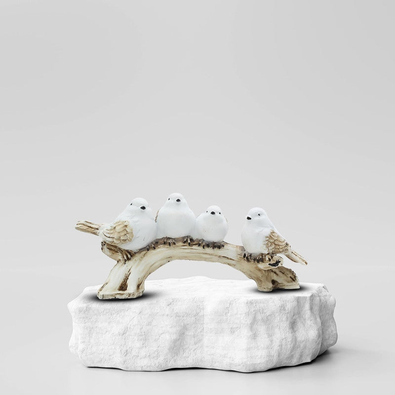 White Resin Love Birds on Tree Branch - Set of 4 Bird Statues for Tabletop & Shelf Decor
