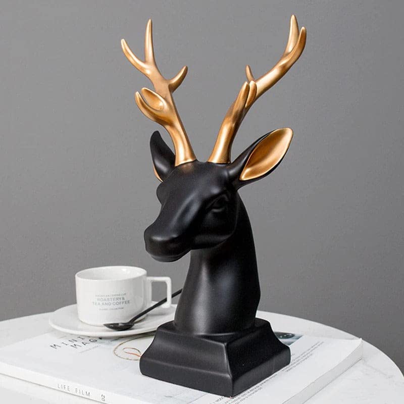 Modern Resin Deer Bust with Gold Antlers - Sleek Black & White Animal Decor for Home & Office