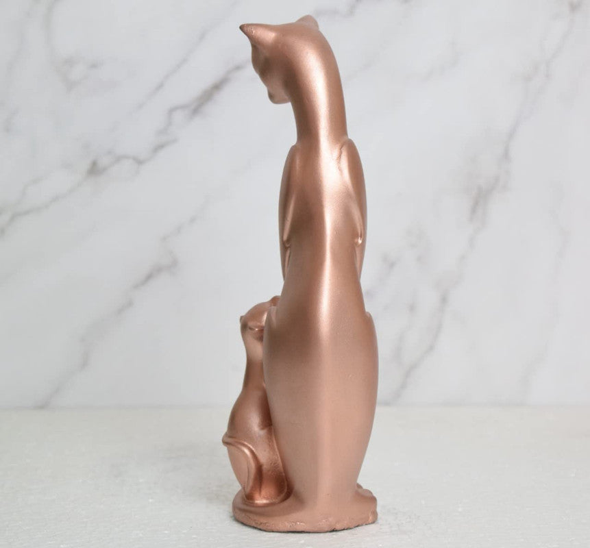 Rose Gold Cat Statue - Elegant Mother and Kitten Sculpture for Home Decor