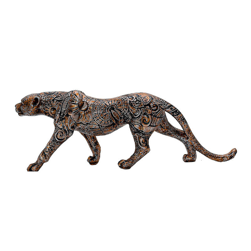 Intricately Carved Metal Leopard Sculpture - Elegant Jungle Cat Figurine for Home & Office Decor
