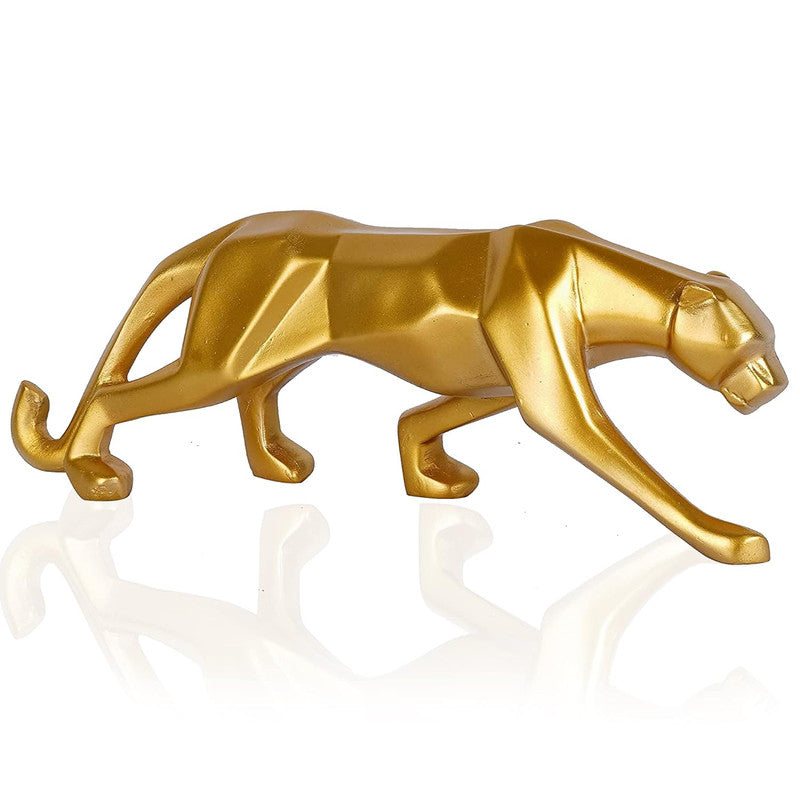 Modern Gold Panther Sculpture - Sleek Resin Animal Figurine for Home & Office Decor