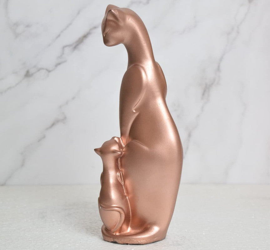 Rose Gold Cat Statue - Elegant Mother and Kitten Sculpture for Home Decor