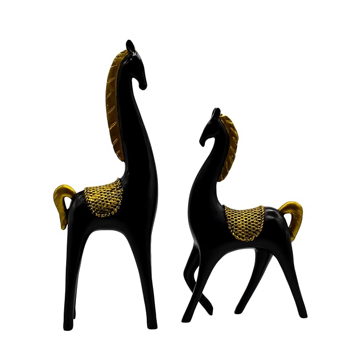 Black and Gold Horse Statues for Home Decor - Elegant Decorative Accents