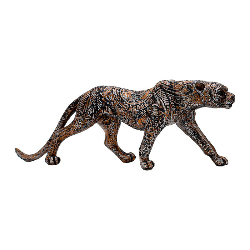 Intricately Carved Metal Leopard Sculpture - Elegant Jungle Cat Figurine for Home & Office Decor