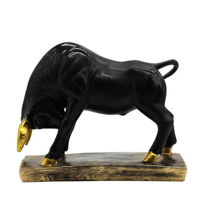 Black Bull Statue with Golden Accents - Decorative Figurine for Home and Office