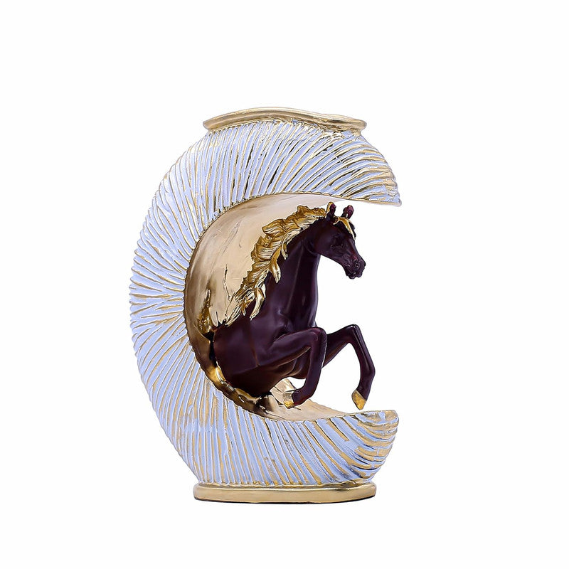 Gold-Accented Crescent Horse Vase - Modern Equestrian Decor