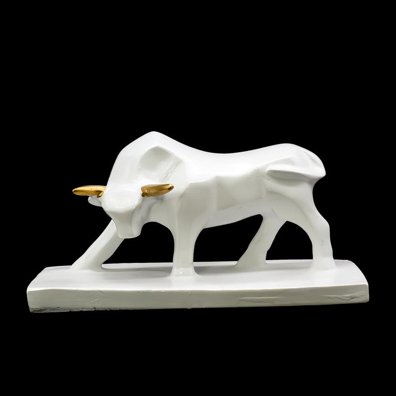 White Bull Statue with Golden Accents - Decorative Figurine for Home and Office