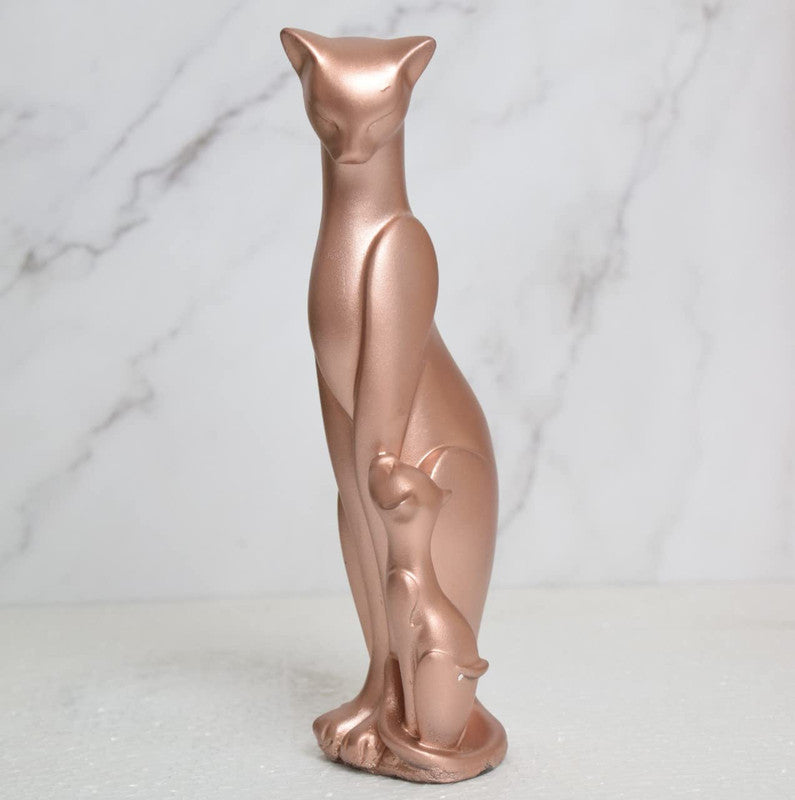 Rose Gold Cat Statue - Elegant Mother and Kitten Sculpture for Home Decor
