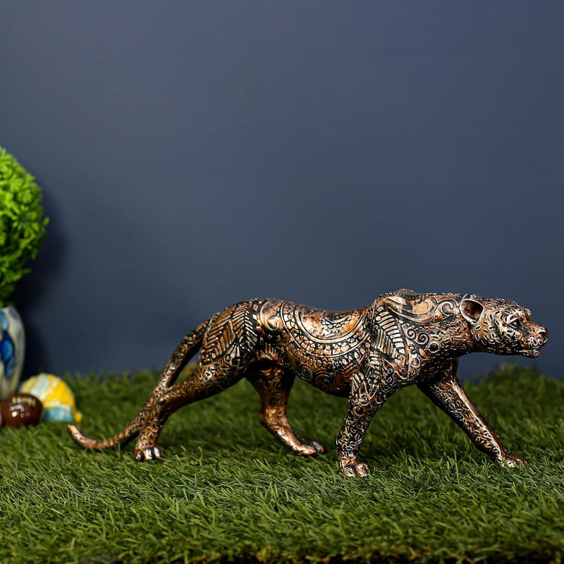 Intricately Carved Metal Leopard Sculpture - Elegant Jungle Cat Figurine for Home & Office Decor