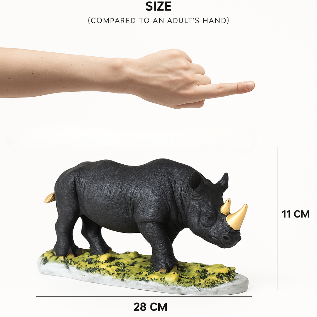 Realistic Black Rhino Figurine with Gold Horn - Wildlife Decor