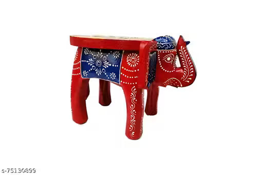 Handcrafted Wooden Elephant Stool – Decorative Painted Showpiece