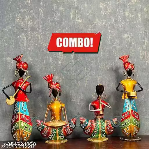 Handcrafted Rajasthani Musician Figurines Metal Showpiece Set of 4