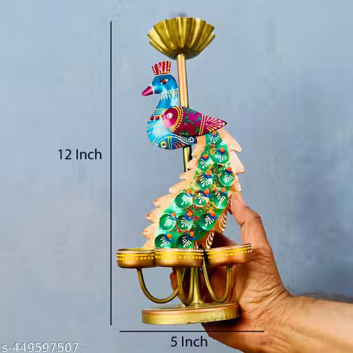 Elegant Rajasthani Peacock Tea Light Holder Stand (Set of 2)