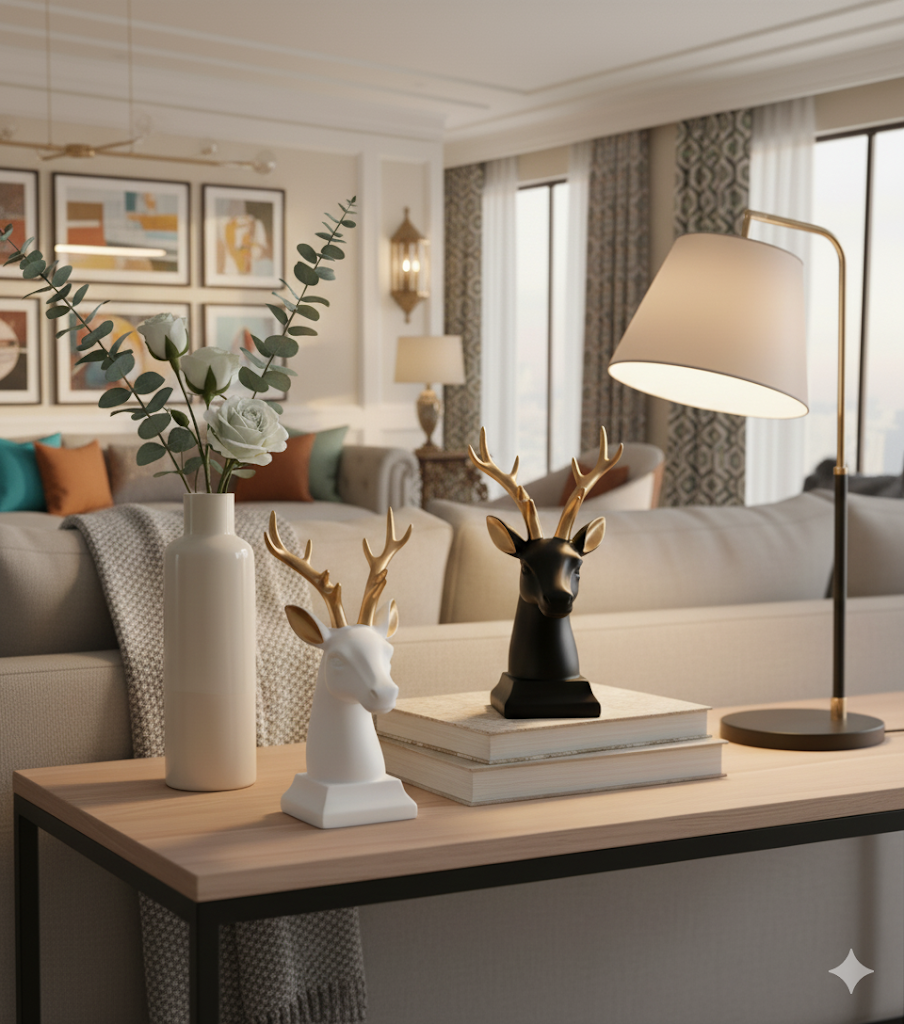 Modern Resin Deer Bust Sculpture with Gold Antlers - Contemporary Animal Decor for Home & Office