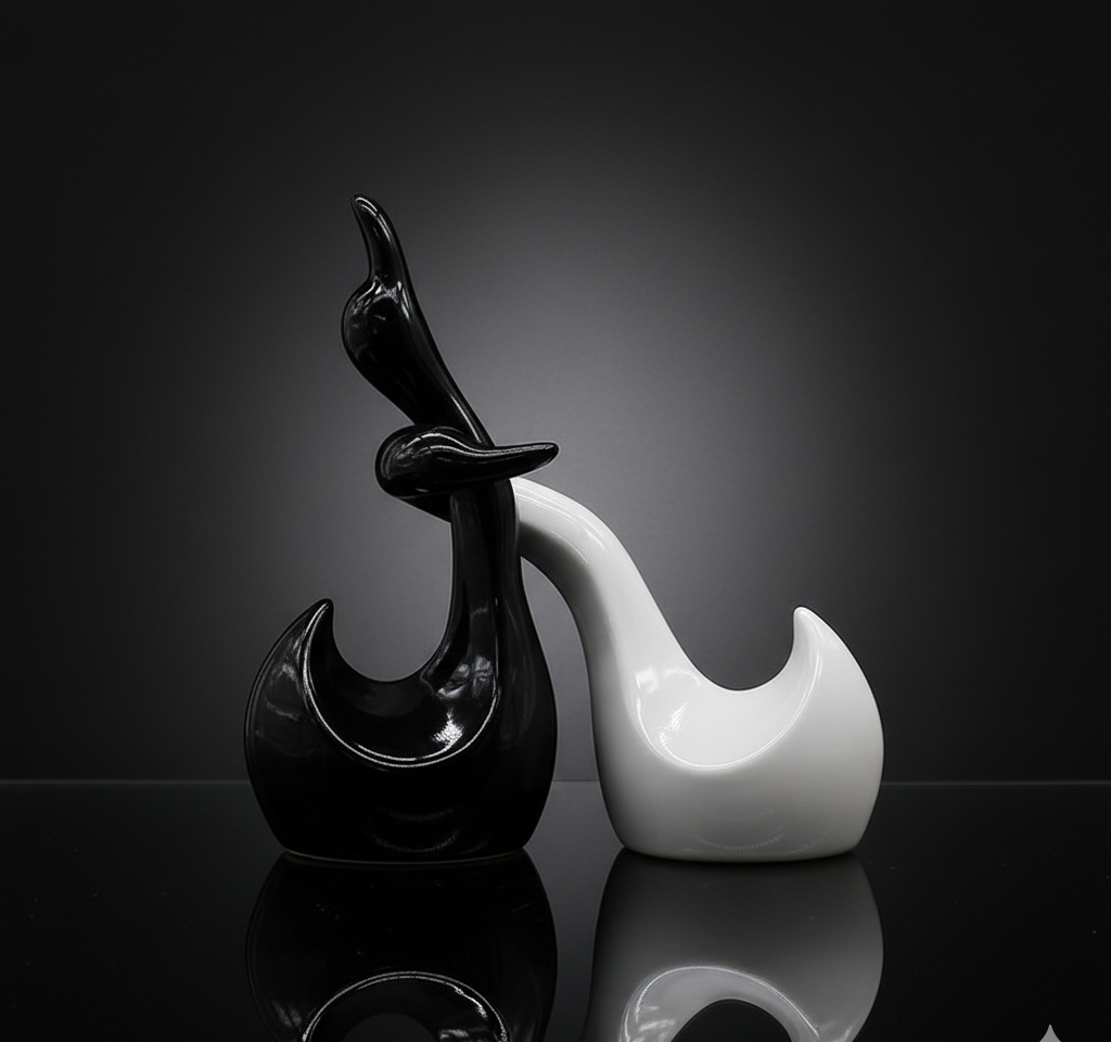 Black & White Swan Sculpture Duo - Elegant Modern Decor Accent