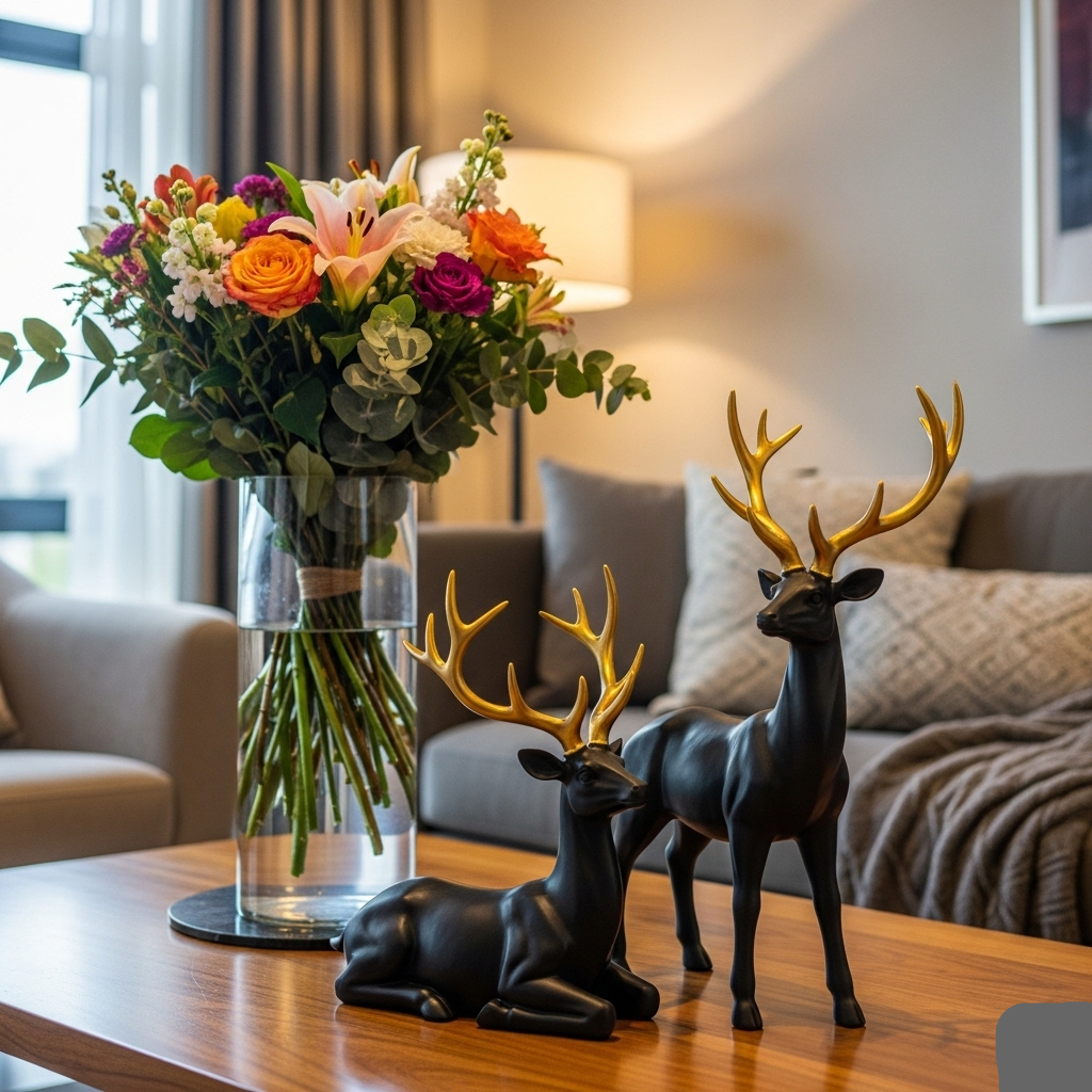 Elegant Black Deer Statues with Golden Antlers - Perfect Home Decor for Modern Living Spaces