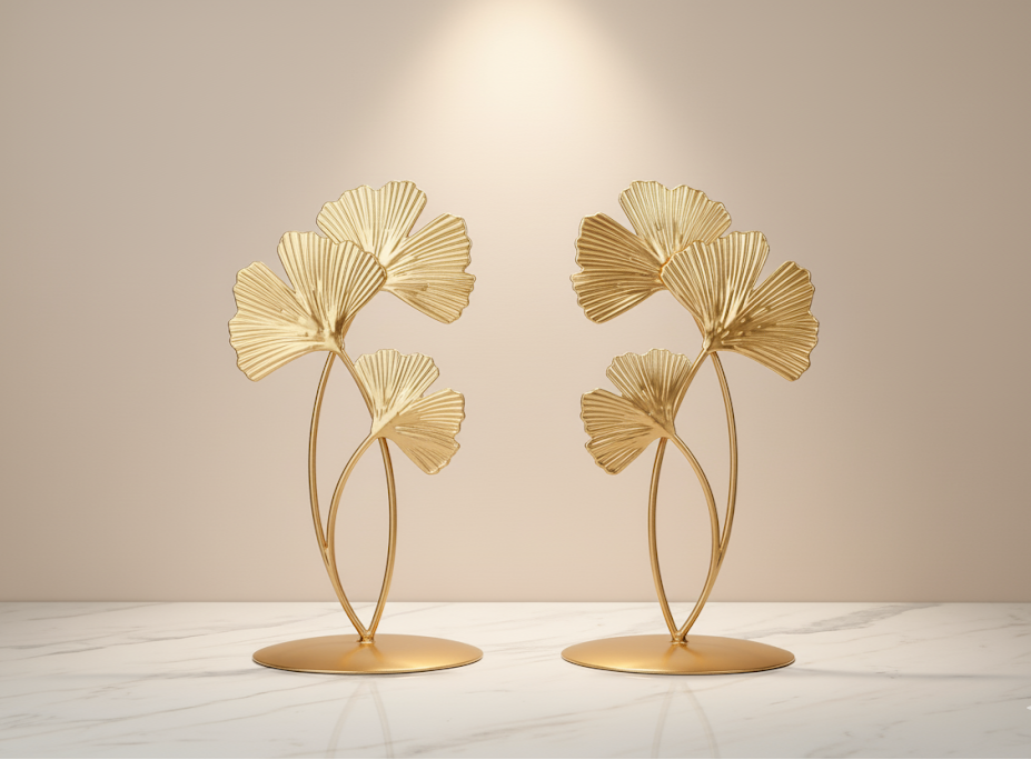 Handcrafted Gold Ginkgo Leaf Table Decor – Set of 2