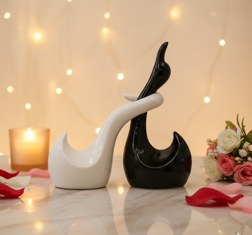 Black & White Swan Sculpture Duo - Elegant Modern Decor Accent