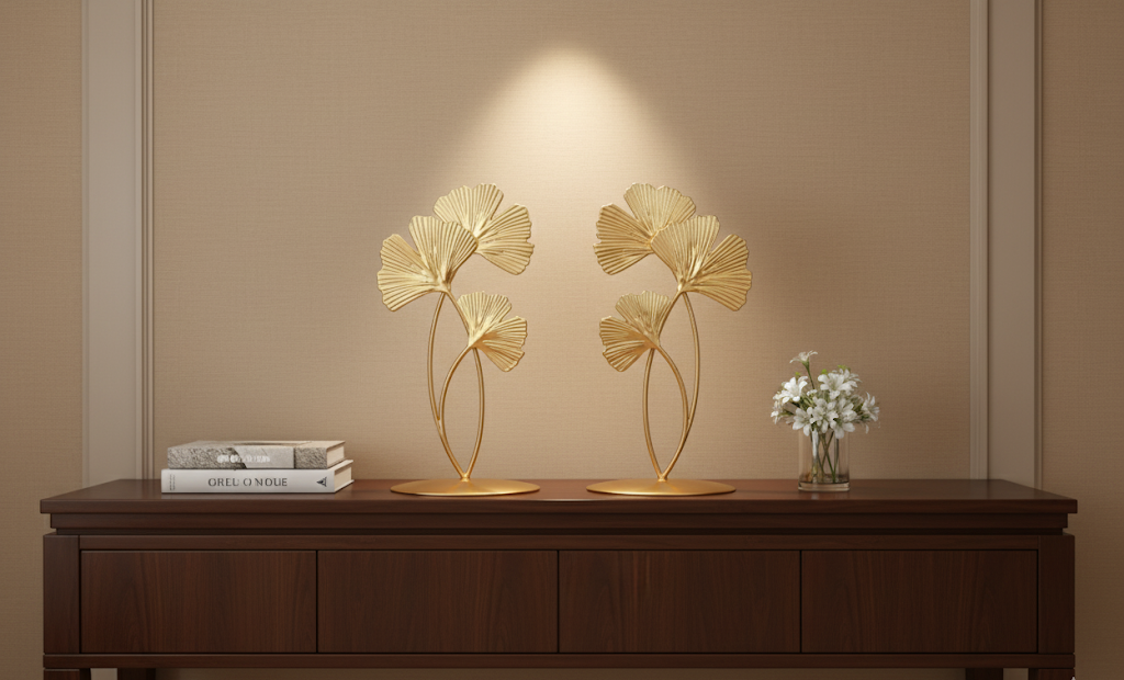 Handcrafted Gold Ginkgo Leaf Table Decor – Set of 2