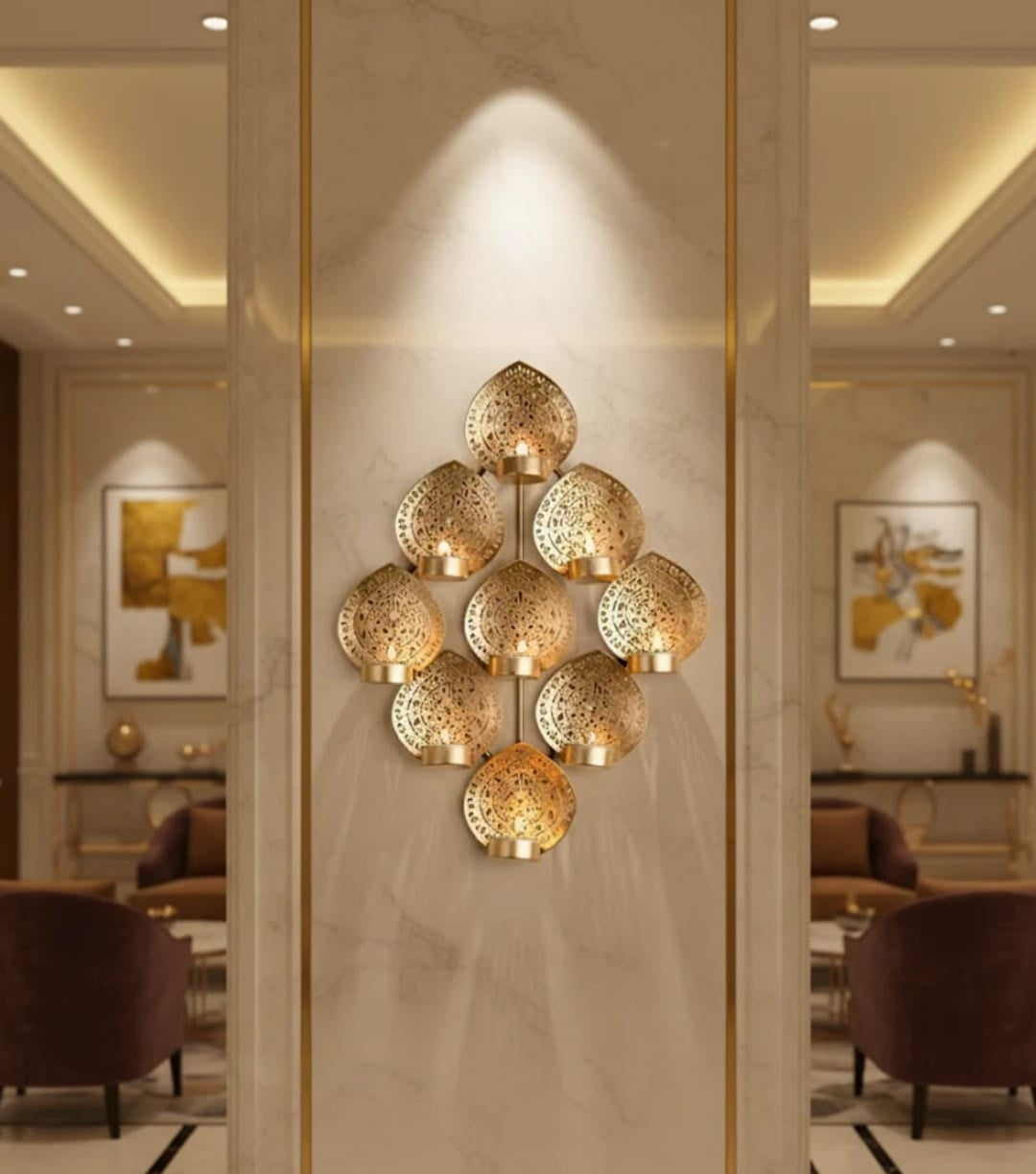 Rustic Leaf Glow: Handcrafted Iron Tealight Holder Wall Decor