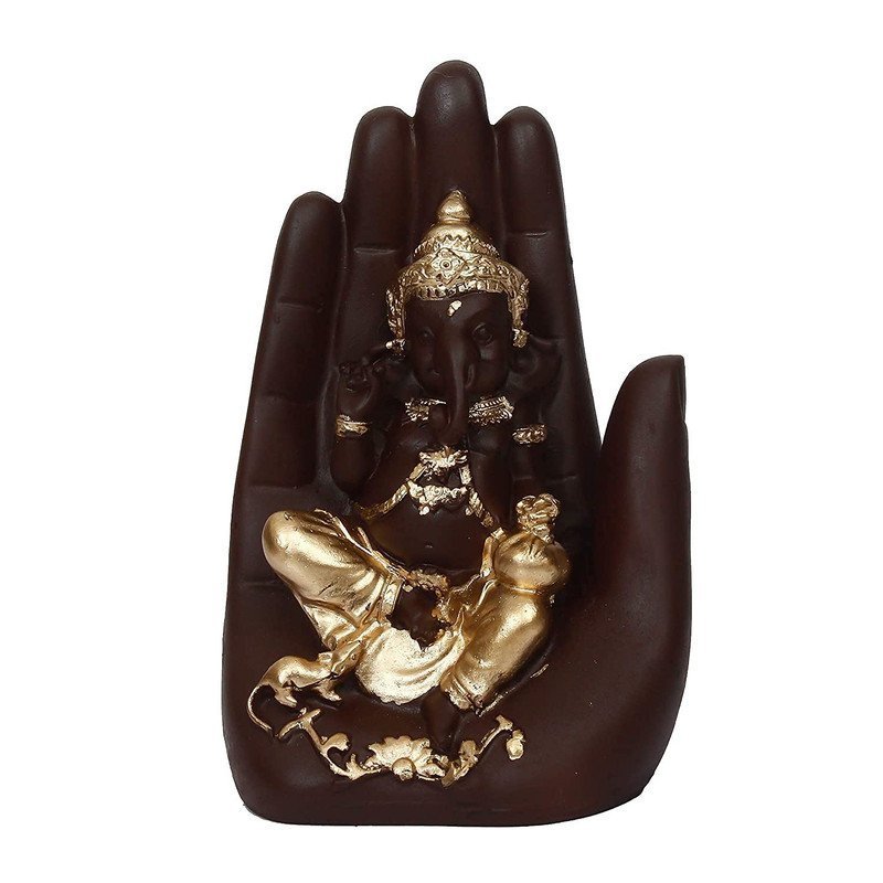 Elegant Lord Ganesha Idol in Hand Design | Black & Gold Polyresin Ganpati Statue for Home, Office & Car Dashboard Decor 6 Inch