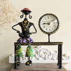 Artistic Metal Sitting Doll with Clock – Handcrafted Table Decor & Perfect Gift Item